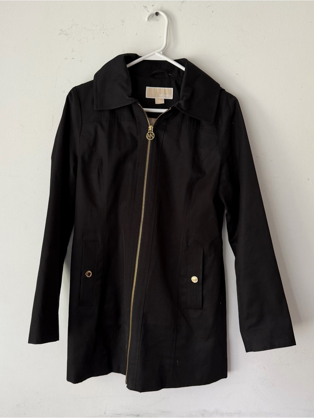 Michael Kors Black Trench Coat with Gold Hardware